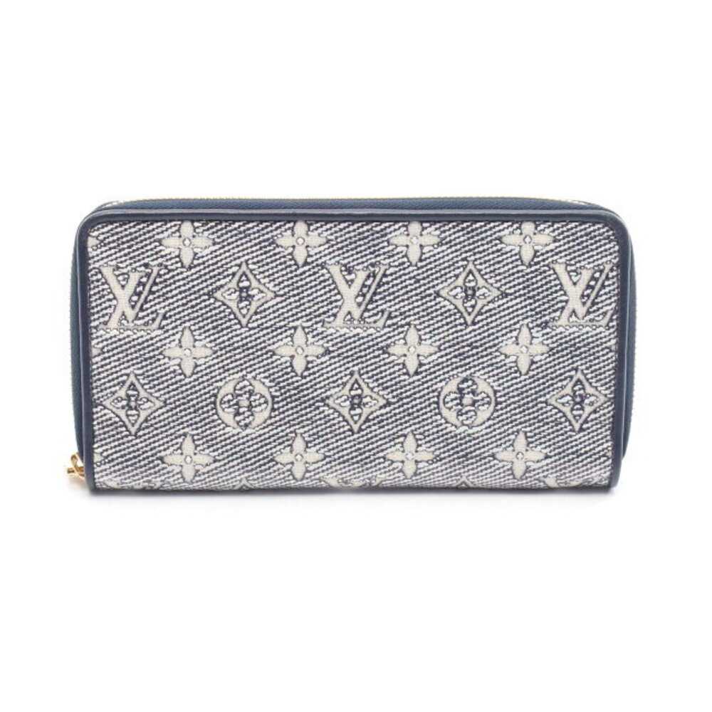Louis Vuitton Zippy Wallet Jacquard Long Leather White Navy Blue - Picture 1 of 6